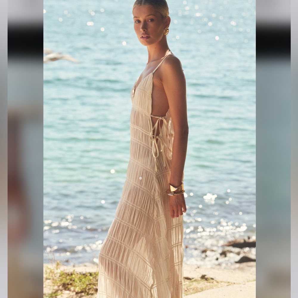 SNDYS La Louisiane Maxi Dress Size XS Cream Shell Swimwear Beach Vacation Chic - Picture 3 of 14